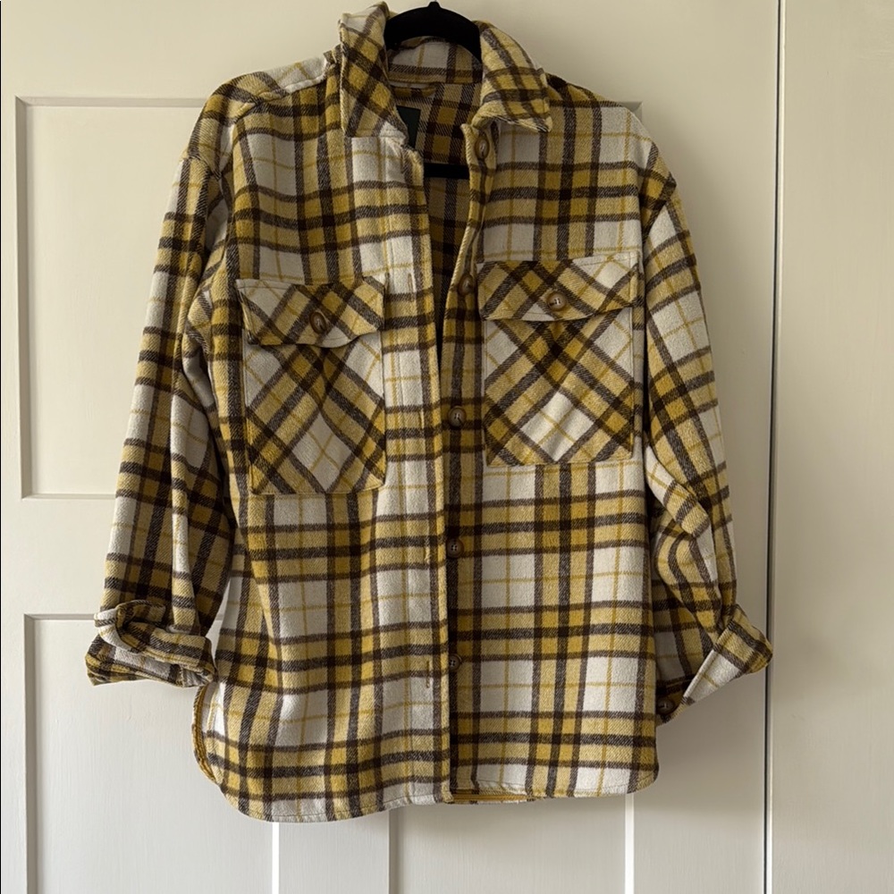 Wild Fable Yellow and White plaid Shacket Size XS